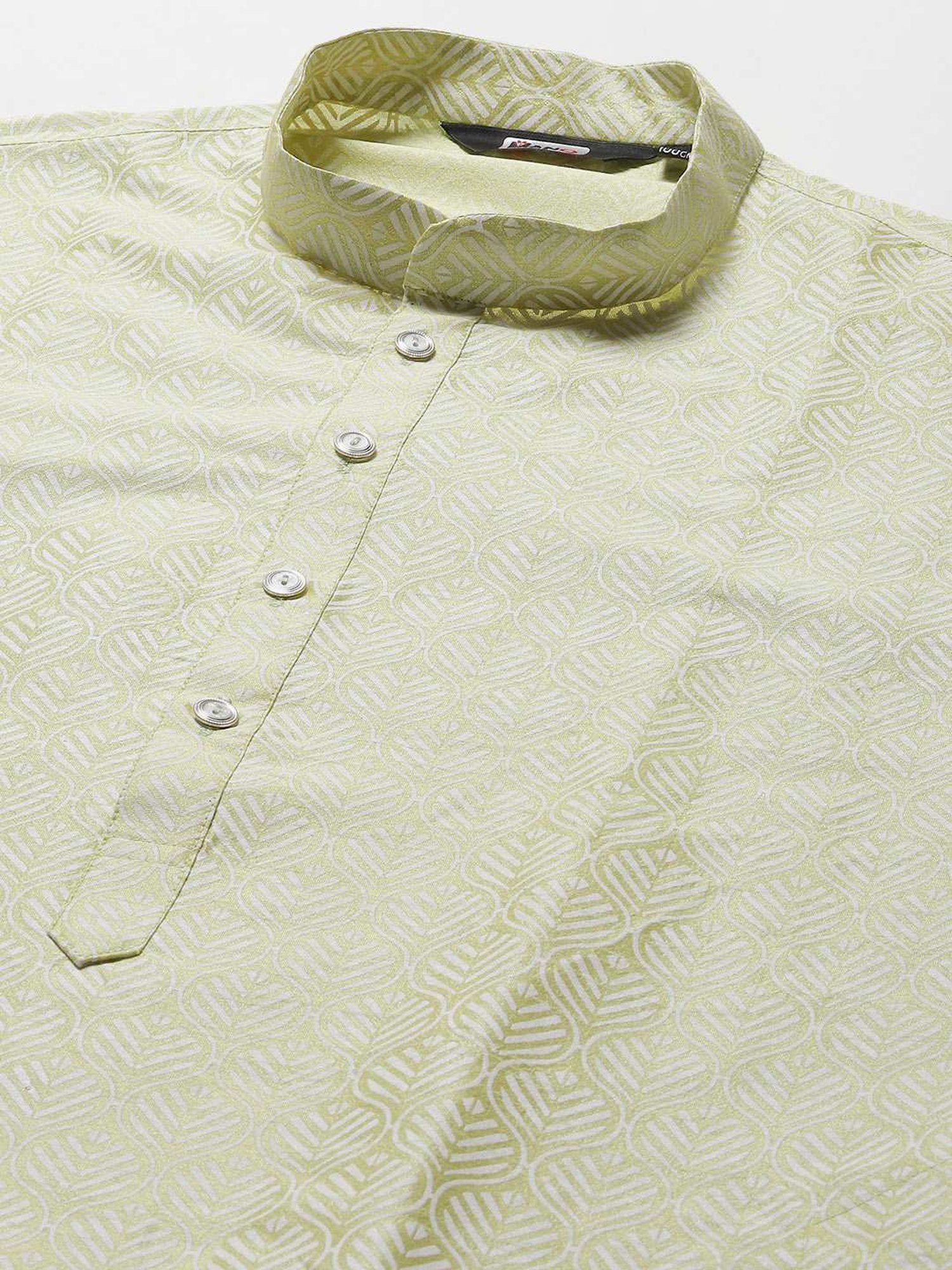 ManQ Green & White Regular Fit Printed Kurta Bottom Set