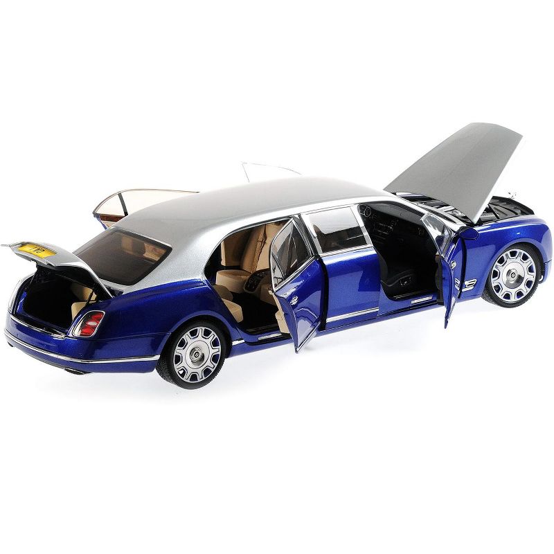 Bentley Mulsanne Grand Limousine by Mulliner Silver Frost and Moroccan Blue Metallic 1/18 Diecast Model Car by Almost Real