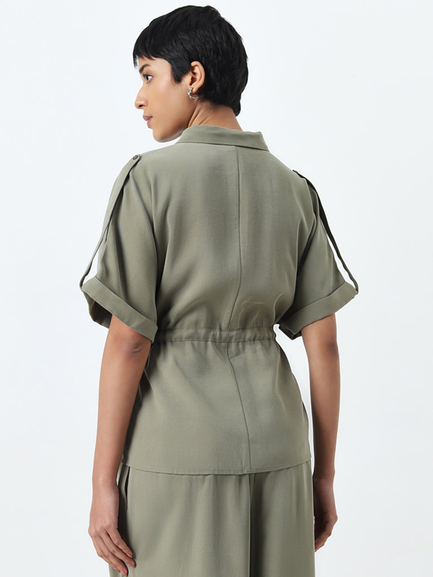 LOV by Westside Olive Solid Knot-Detailed Top