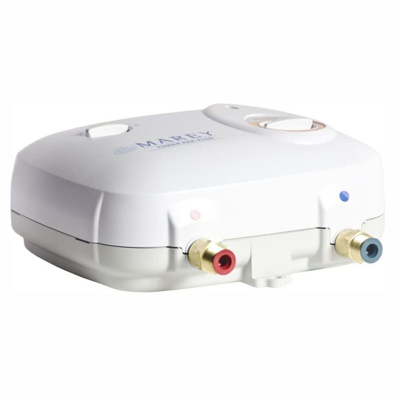 Marey Power 2.0 GPM 220 Volt Electric Tankless Hot Water Heater Power Pak for Apartments, House, or Single Point of Use, White