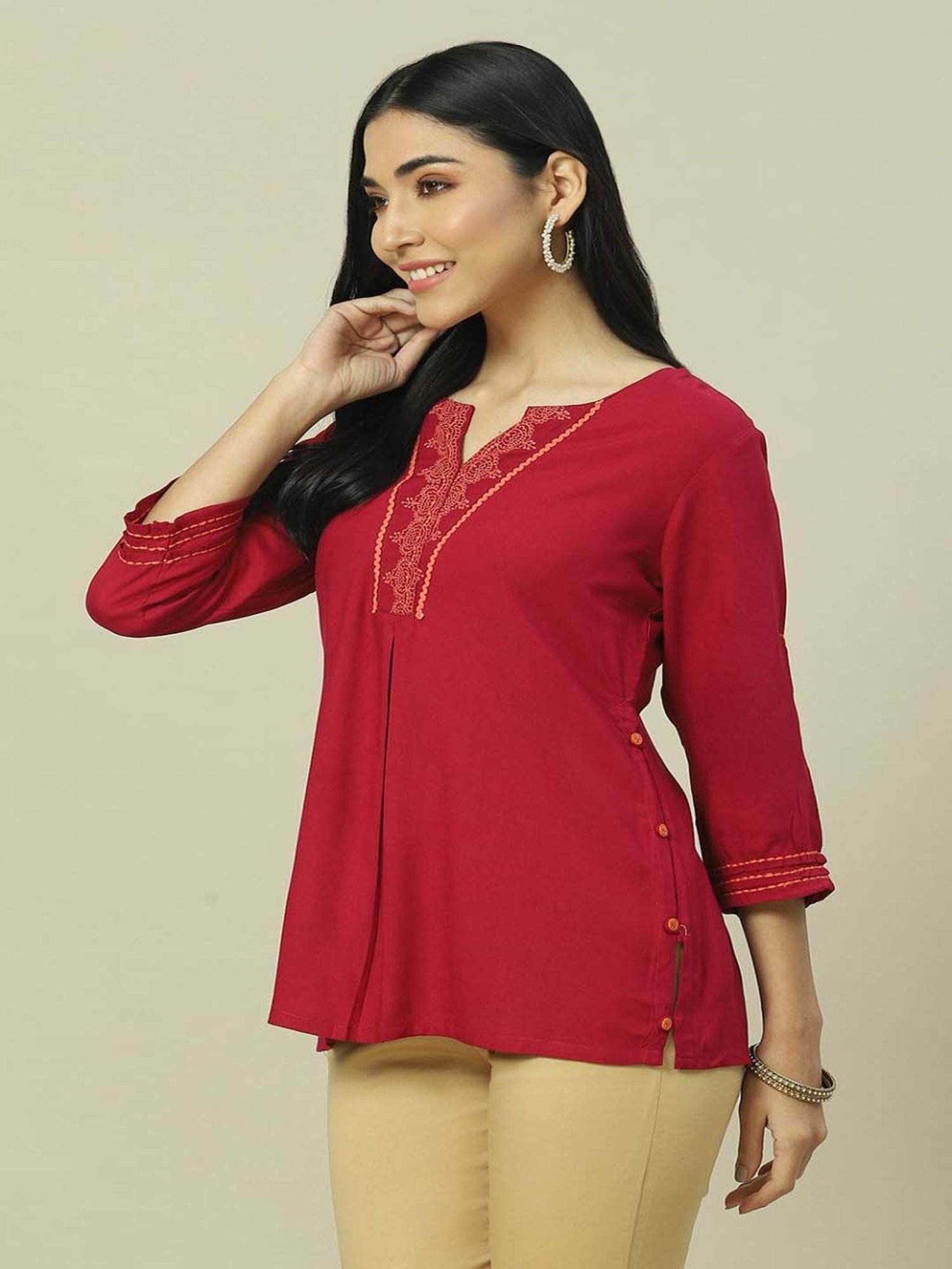 Rangriti Red Embroidered Top