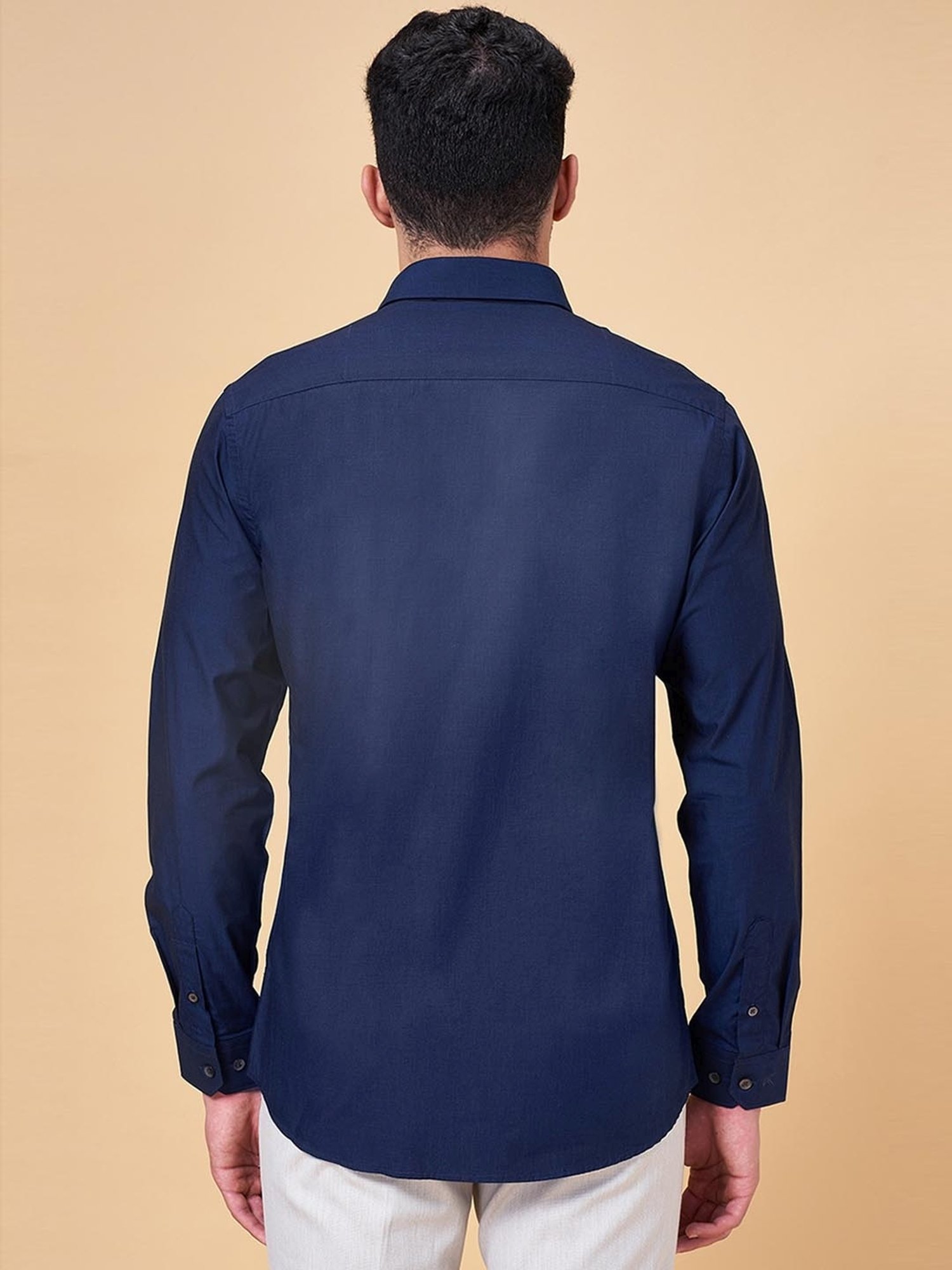 Peregrine by Pantaloons Navy Cotton Slim Fit Shirt
