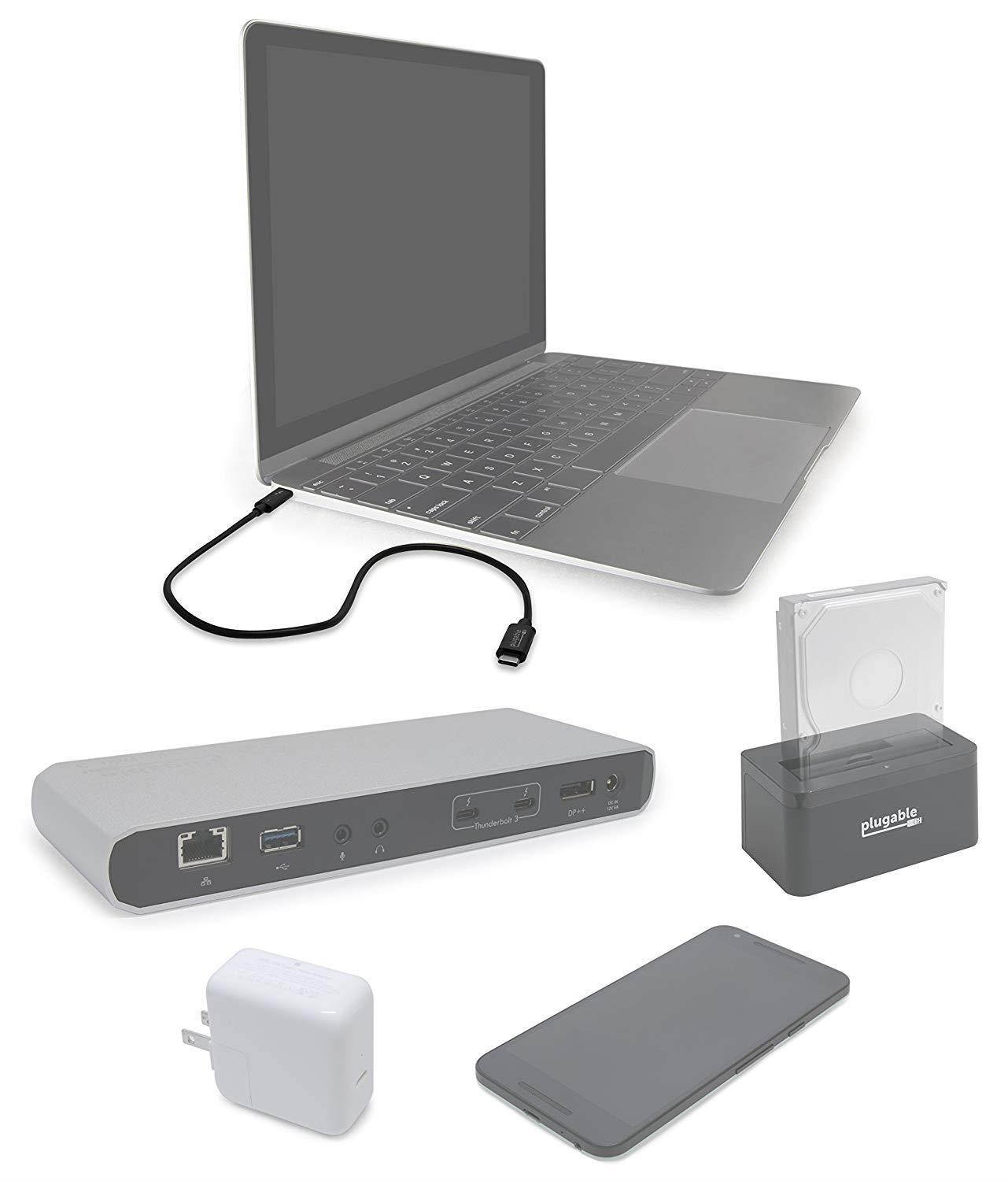 [Certified] Plugable Thunderbolt 3 40Gbps USB-C Cable (1.65'/0.5m, 3A/60W, Thunderbolt and USB Compatible)