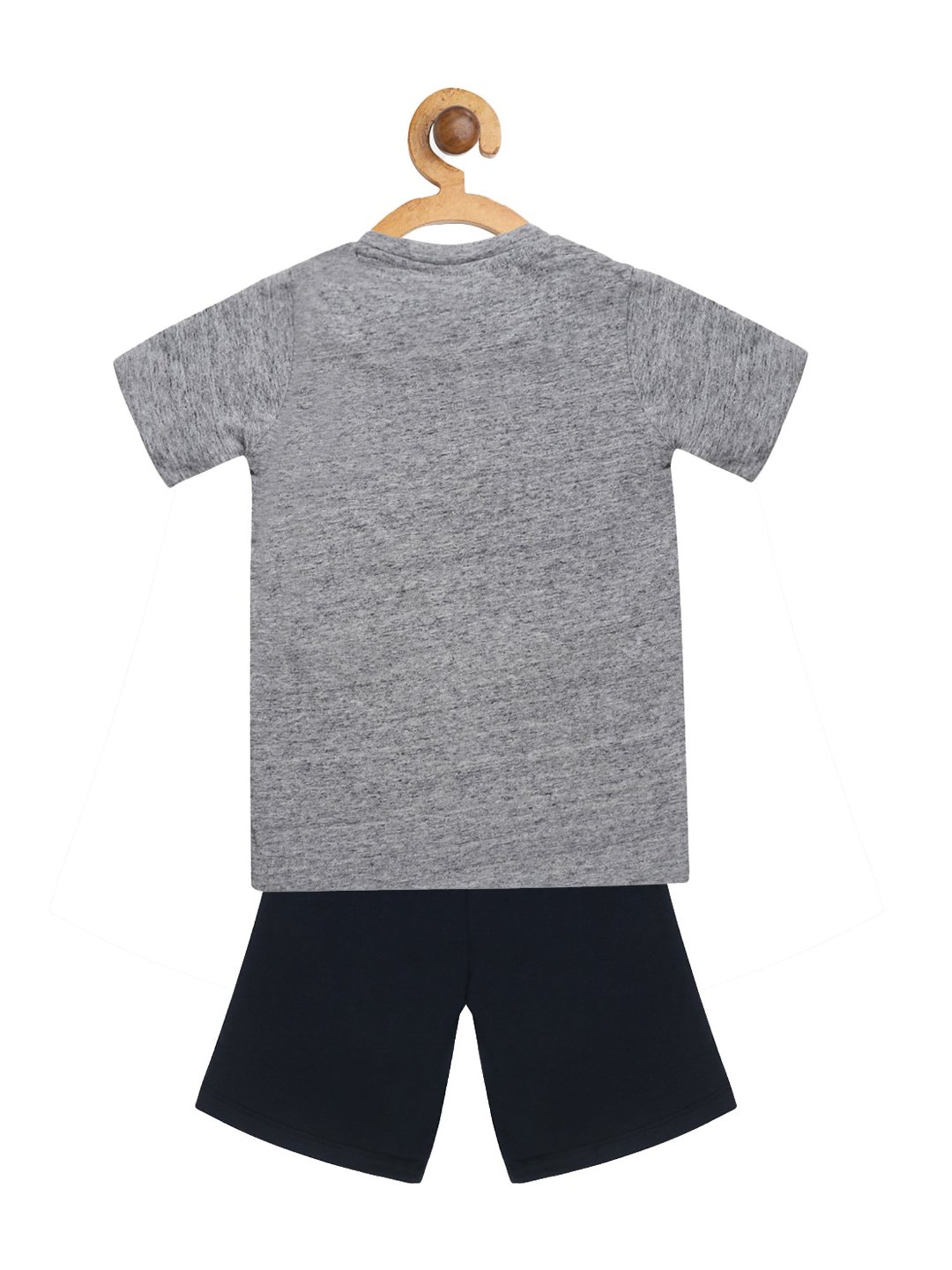 Lazy Shark Kids Grey & Navy Printed  T-Shirt with  Shorts