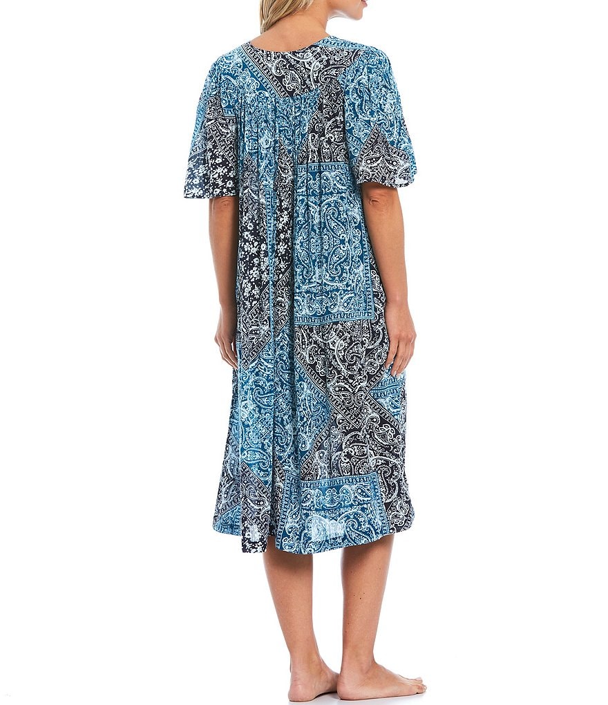 Go Softly Bandana Print Zip-Front Crinkled Woven Patio Dress