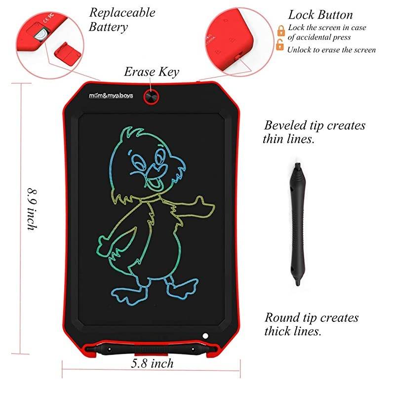 LCD Writing Tablet Toys for Kids Birthday Gifts,Kids Toy 8.5 Inch Colorful Writing Boards,Electronic Writings Pads Drawing Board for Kids, Blackboard Erase Button Lock Included(Red-C)