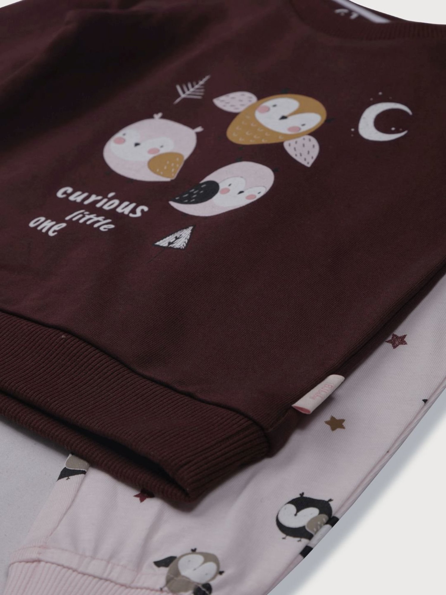 GJ baby Kids Maroon & Pink Graphic Full Sleeves T-Shirt Set