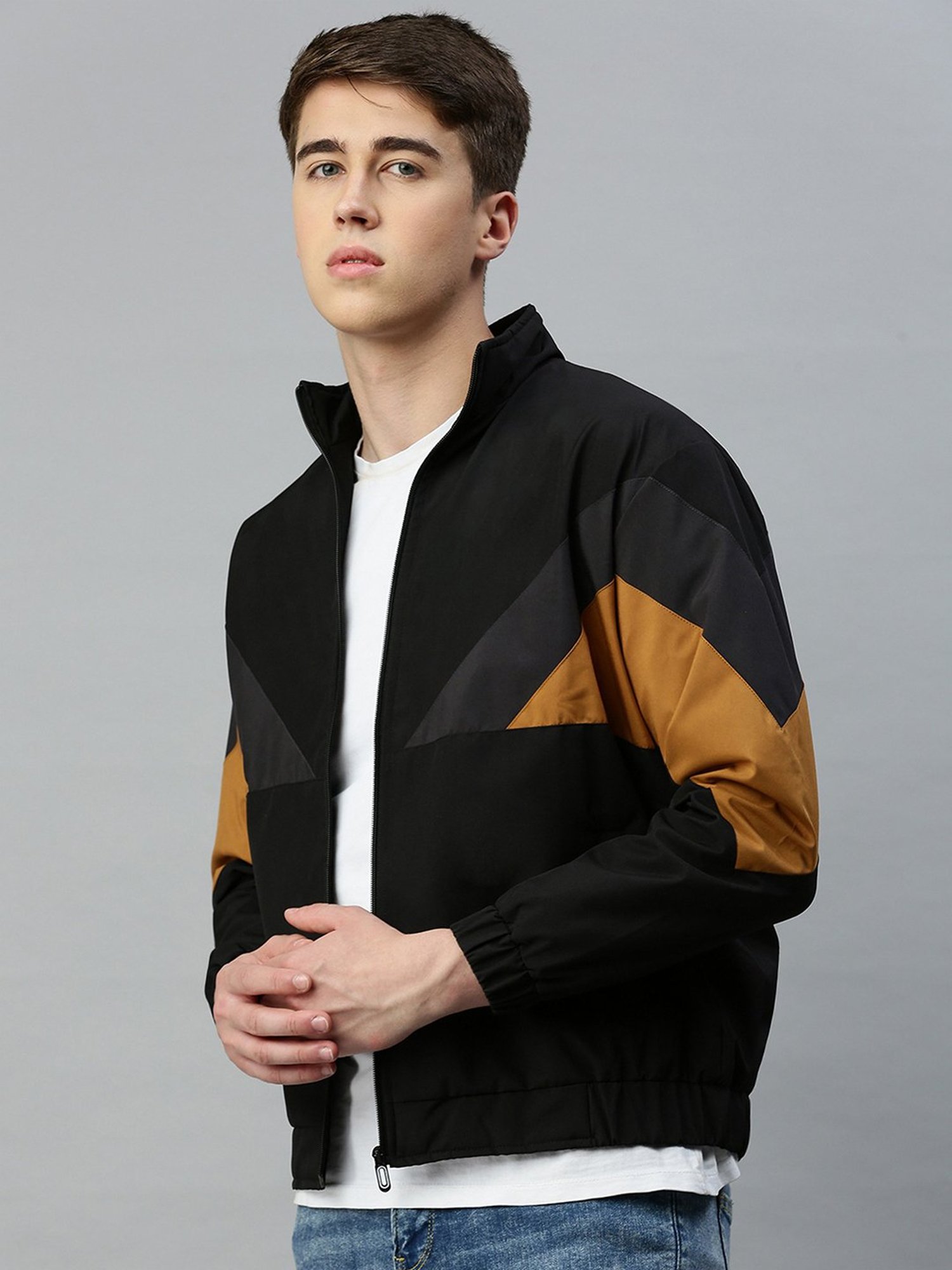 VOXATI Black Regular Fit High Neck Jacket