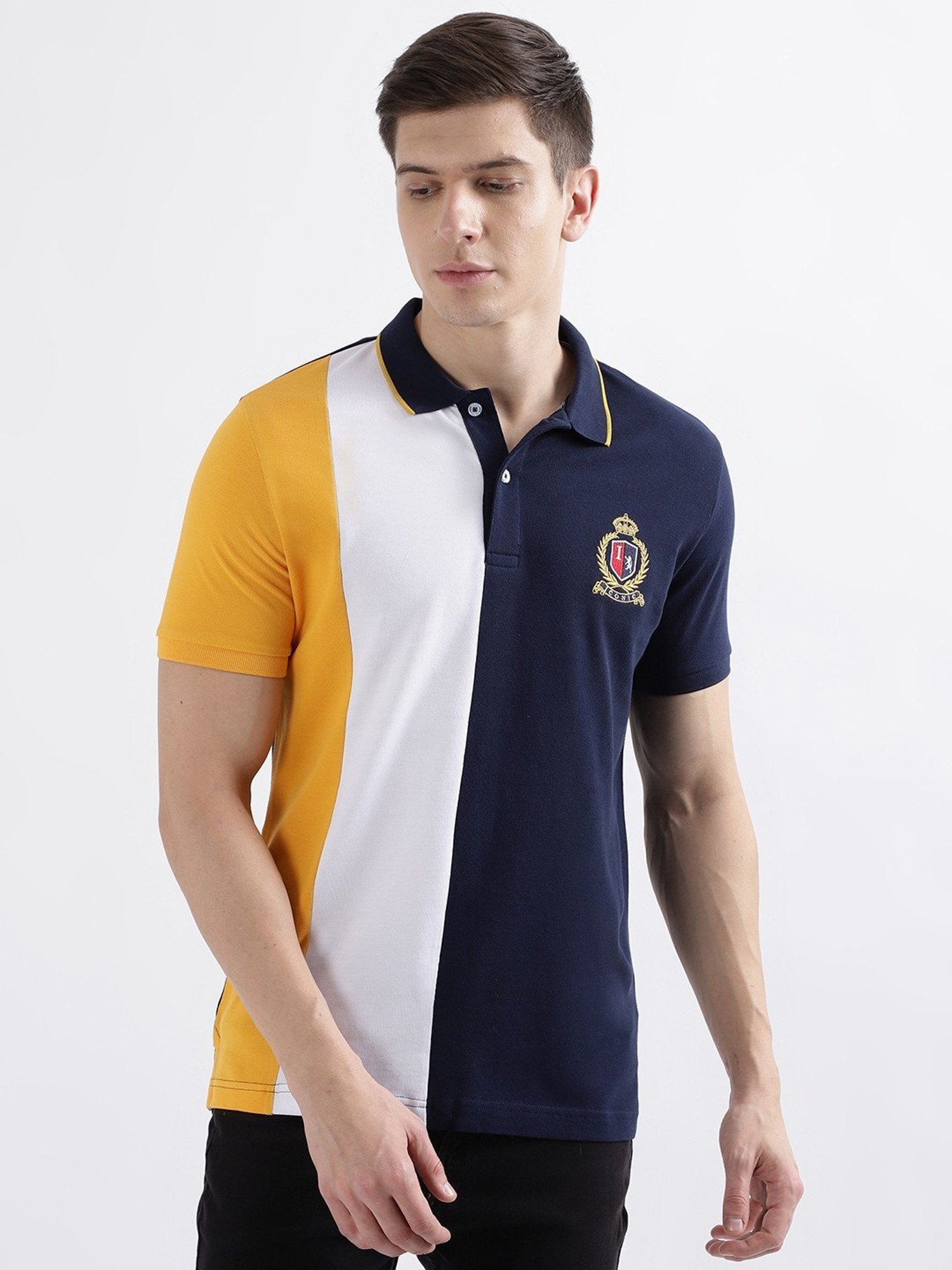 Iconic Men Colourblocked Regular Fit Cotton T-shirt
