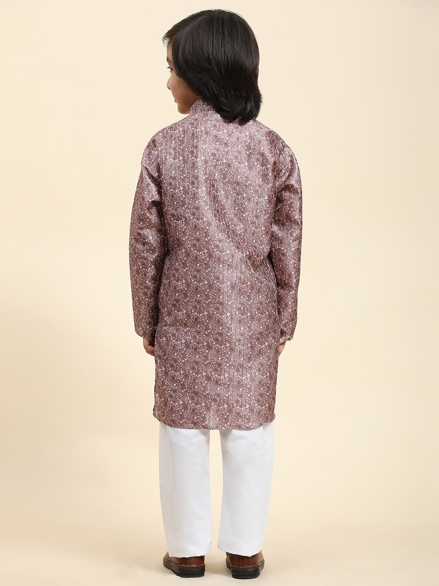 Pro-Ethic Style Developer Kids Pink & White Floral Print Full Sleeves Kurta with Pyjamas