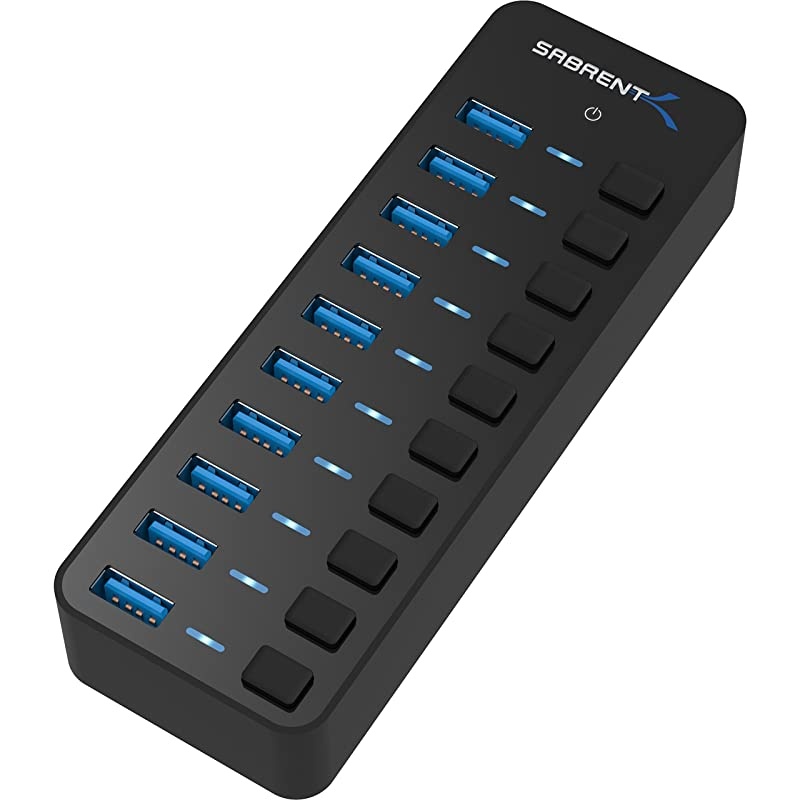 10-Port 60W USB 3.0 Hub with Individual Power Switches and LEDs Includes 60W 12V/5A Power Adapter (HB-BU10)