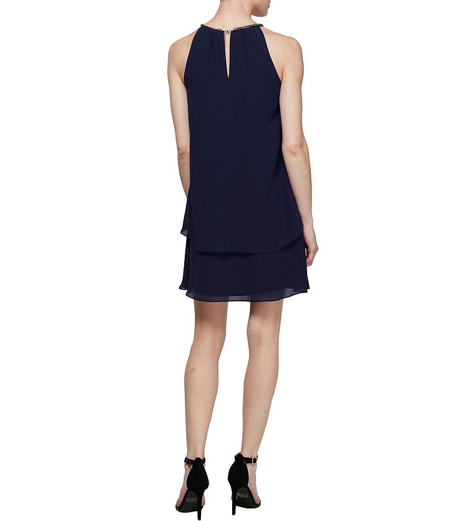 Ignite Evenings Sleeveless Halter Neck Embellished Dress