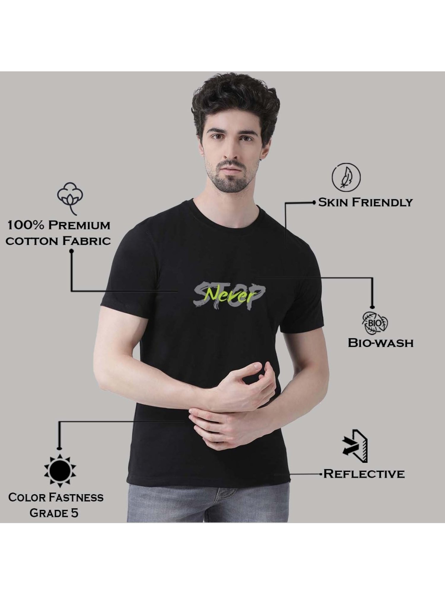 Friskers Black Cotton Slim Fit Printed T-Shirt