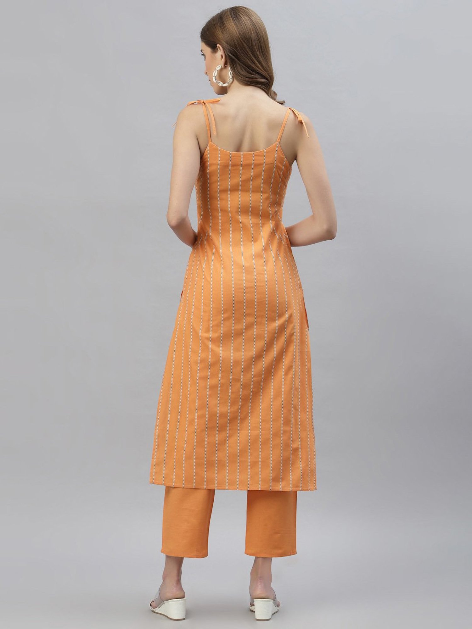 Stylum Orange Striped Kurta pant Set