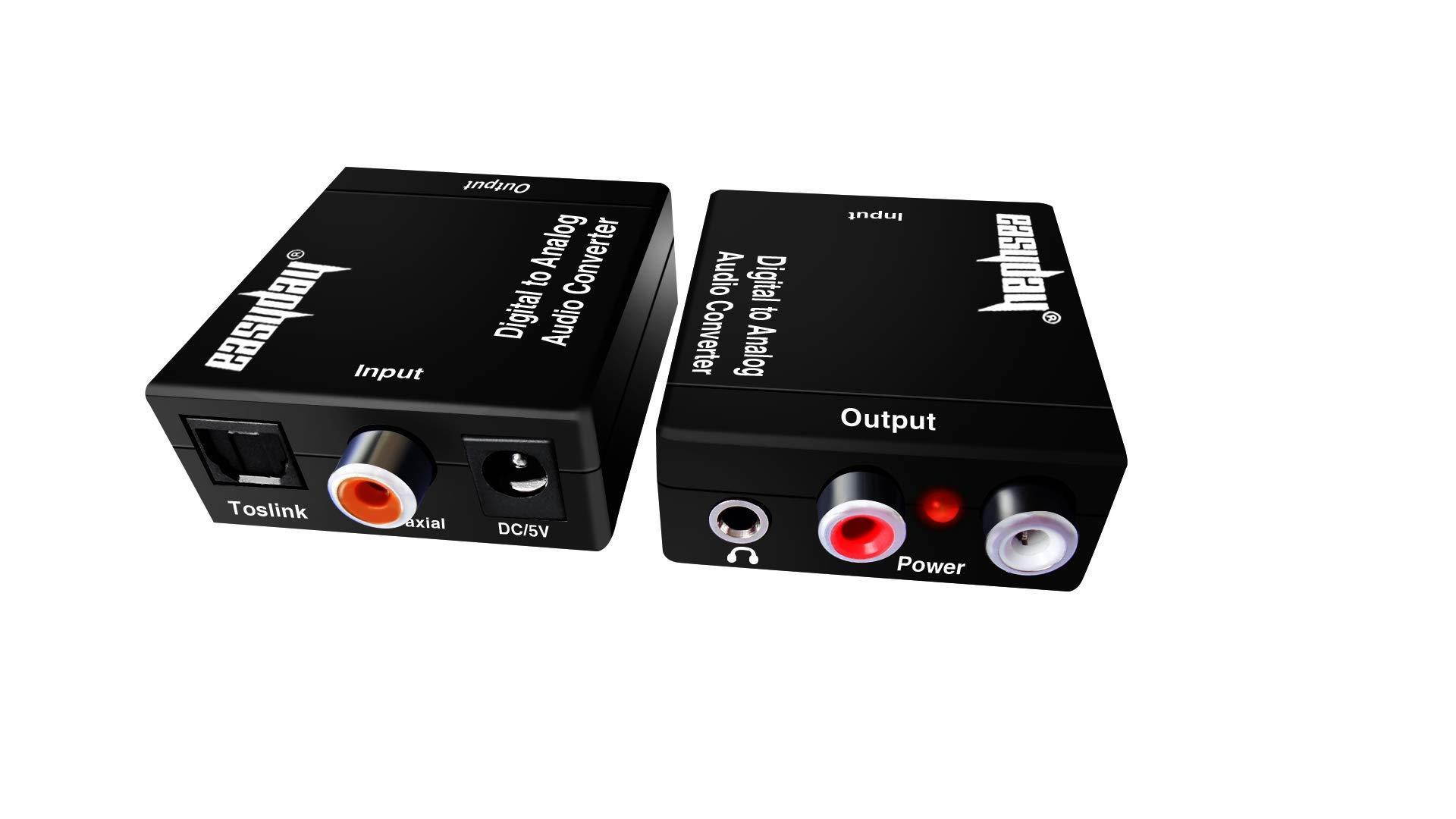 easyday digital to analog audio converter with digital optical toslink and s/pdif coaxial inputs and analog rca and aux 3.5mm headphone outputs  6 foot heavy duty optical toslink cable with gold plat