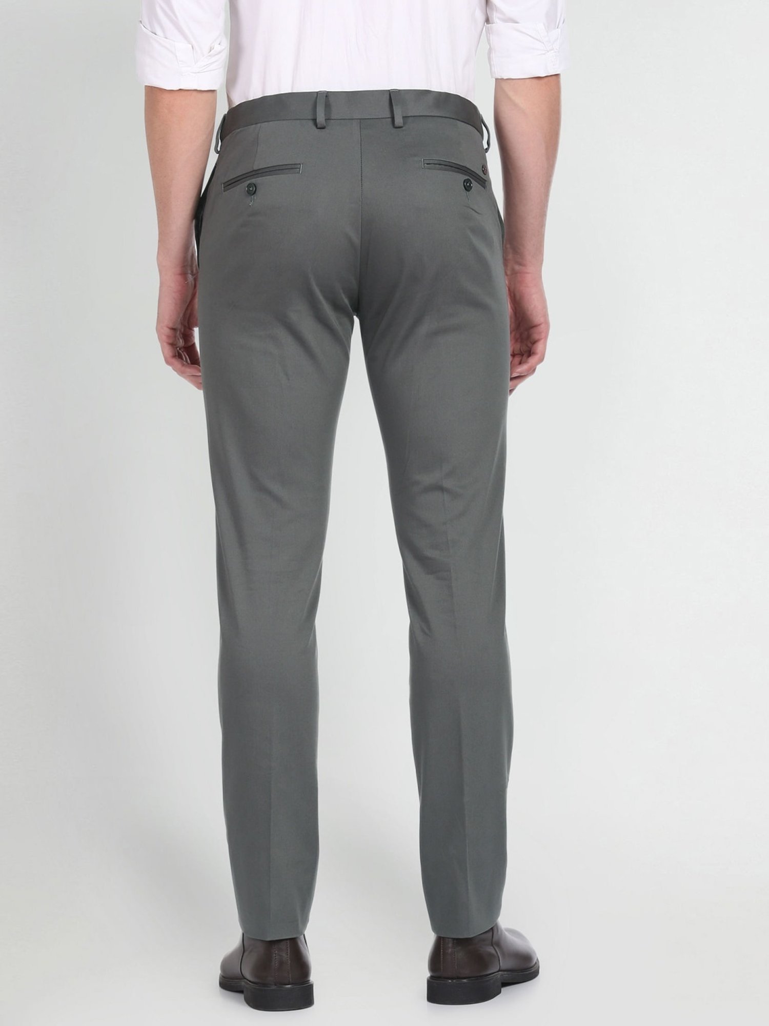 Arrow Green Cotton Slim Fit Trousers