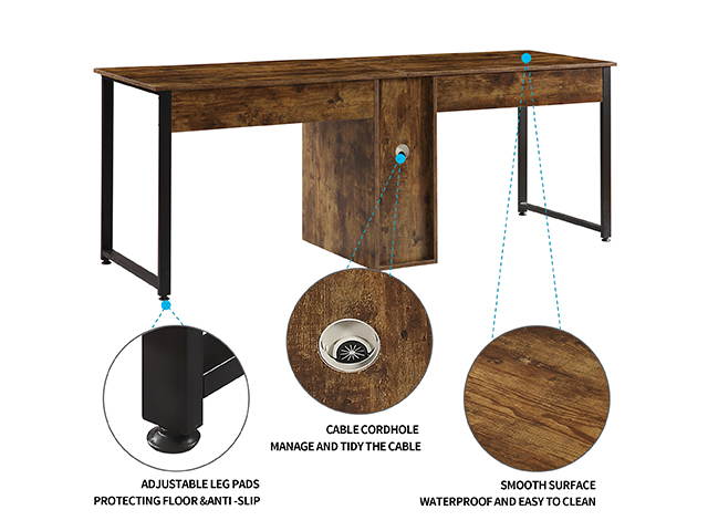 Home Office Game Table Computer Desk, Gaming Desk Table 2-Person Desk, Large Double Workstation Desk, Writing Desk with Storage,Black,GT57