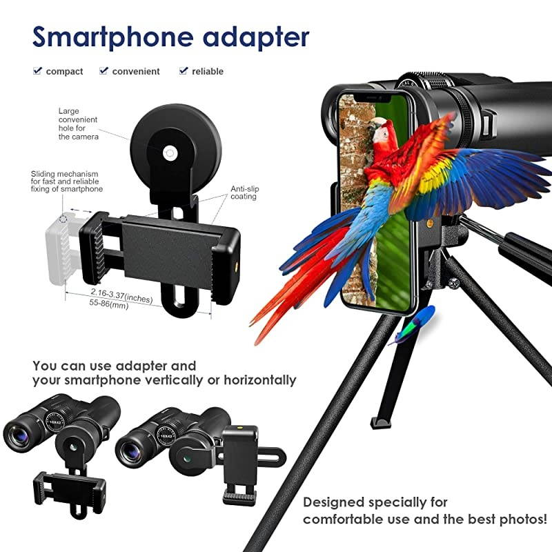 10x42 Binoculars for Adults, HD Professional High Power Magnification Compact Wide Angle Binocular for Bird Watching, Hunting, Travel, FMC Lens with BAK4 Roof Prism