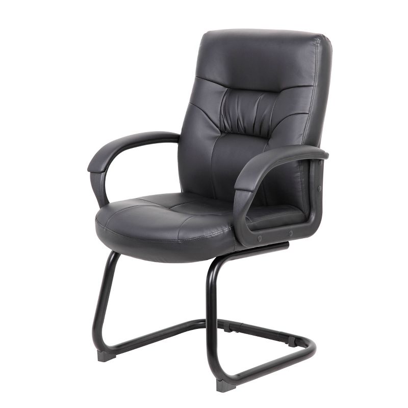 Executive Mid Back Leatherplus Guest Chair with Cantilever Sled Base Black - Boss Office Products