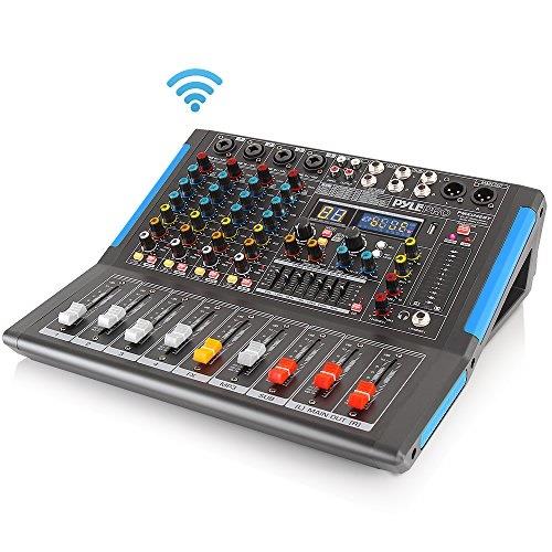 4channel bluetooth studio audio mixer  dj sound controller interface with usb drive for pc recording input, xlr microphone jack, 48v power, input/output for professional and beginners  pmxu46bt