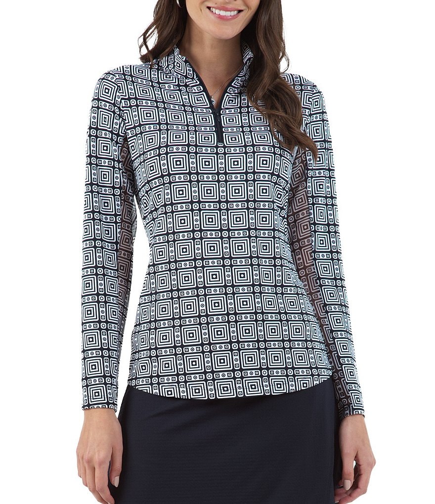 IBKUL Pricilla Print Long Sleeve Mock Neck Top