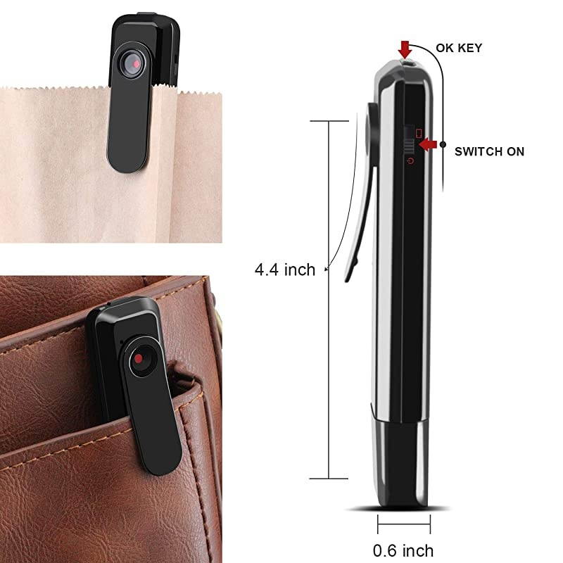Body Camera HD 1080P Wearable Mini Hidden Spy Pen Camera Portable Cop Pocket Cam Convert Video Recorder USBOne Key Fast Record Police Body Cameras for HomeOffice No Need Charging Cable