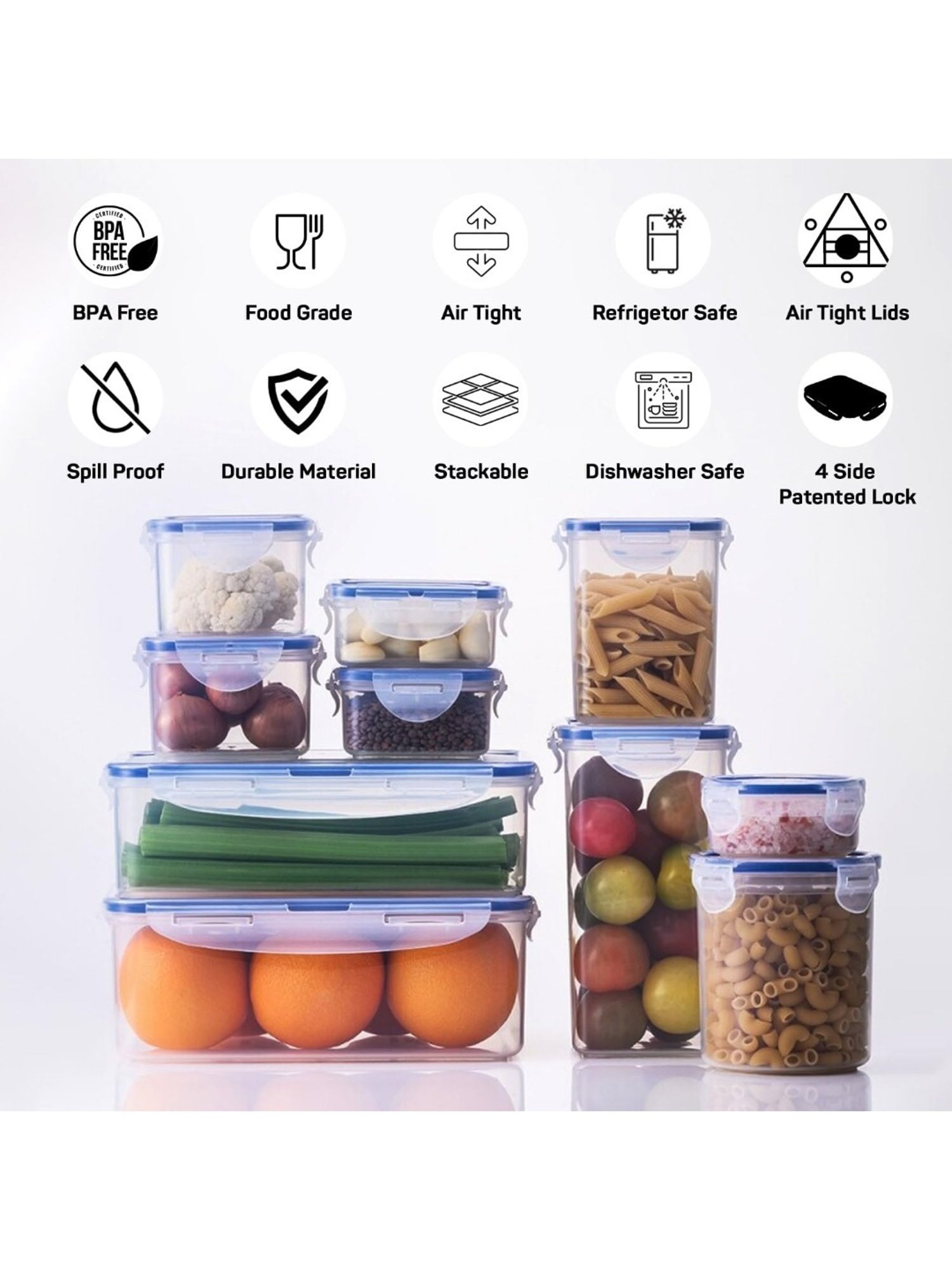 Lock & Lock Transparent Plastic Airtight Food Storage Containers with Lid - Set of 3
