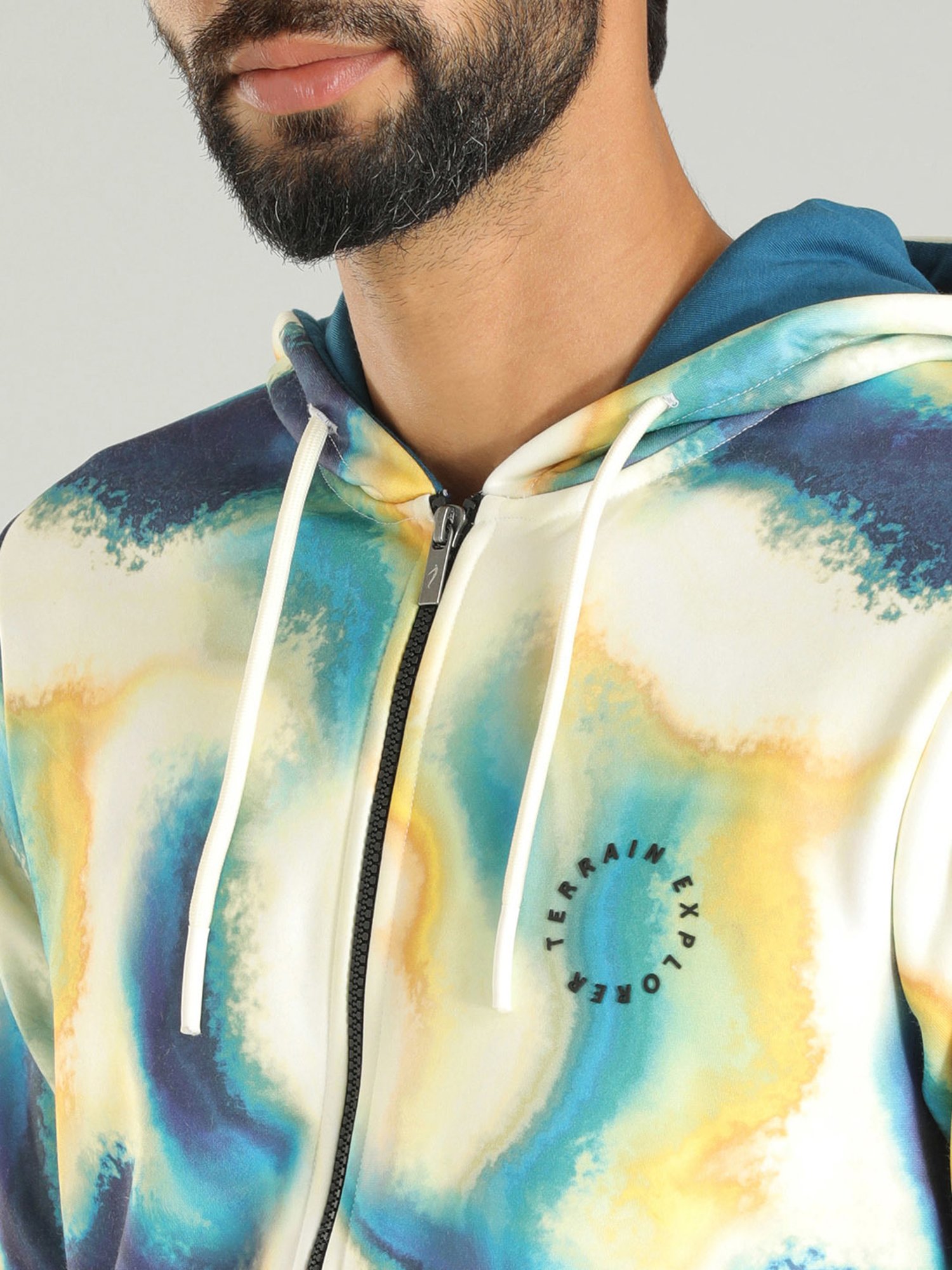 Indian Terrain Multicolor Regular Fit Abstract Print Hooded Sweatshirt