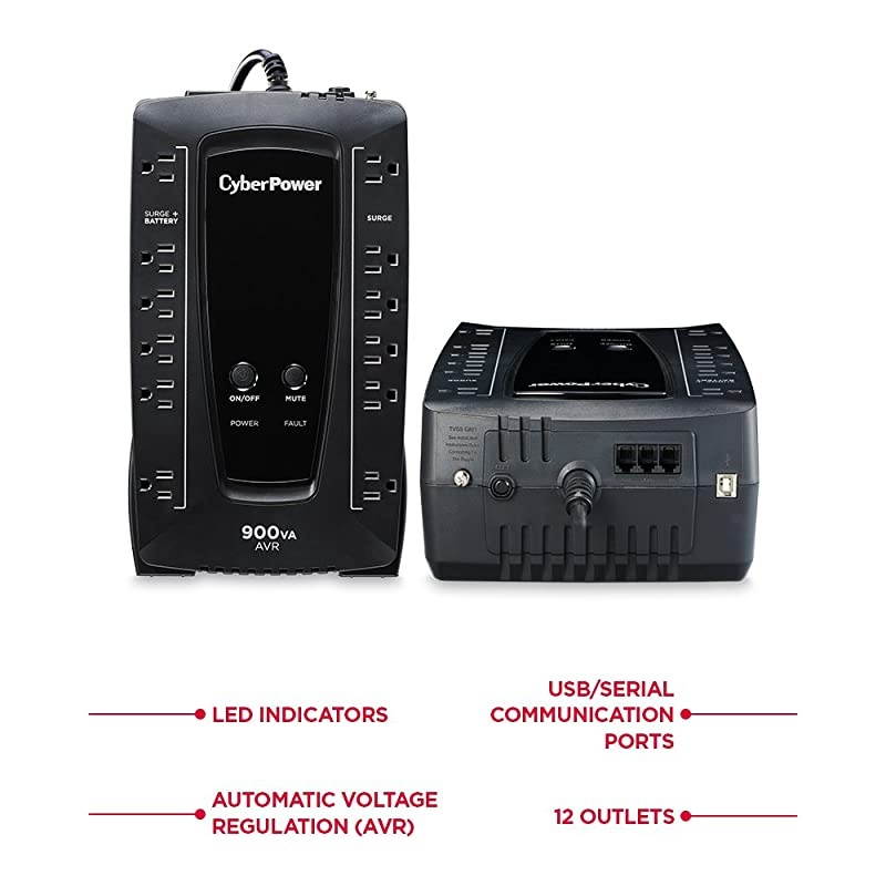 AVRG900U AVR UPS System, 900VA/480W, 12 Outlets, Compact,black