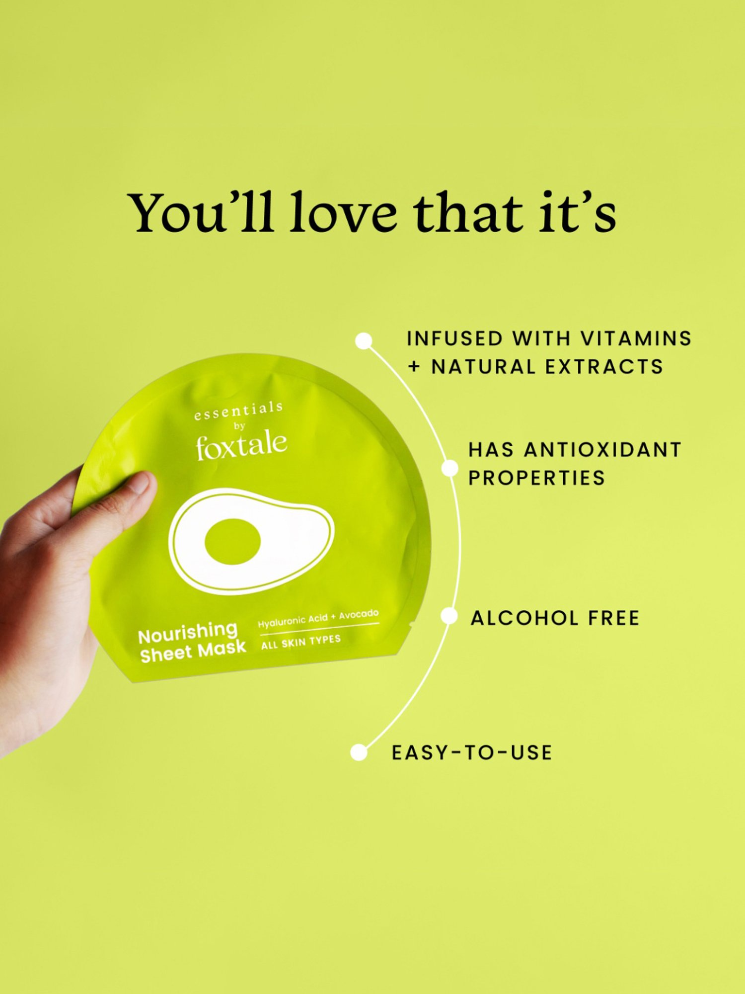 Essentials By Foxtale Hyaluronic Acid + Avocado Nourishing Sheet Mask