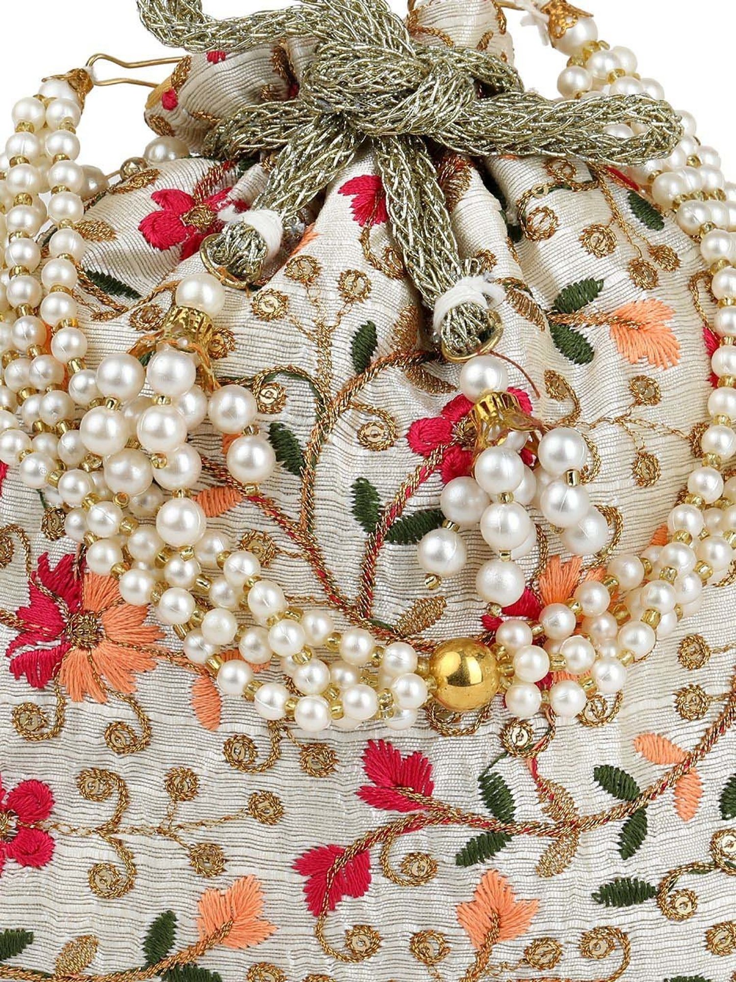 Gaurapakhi White Embroidered Potli