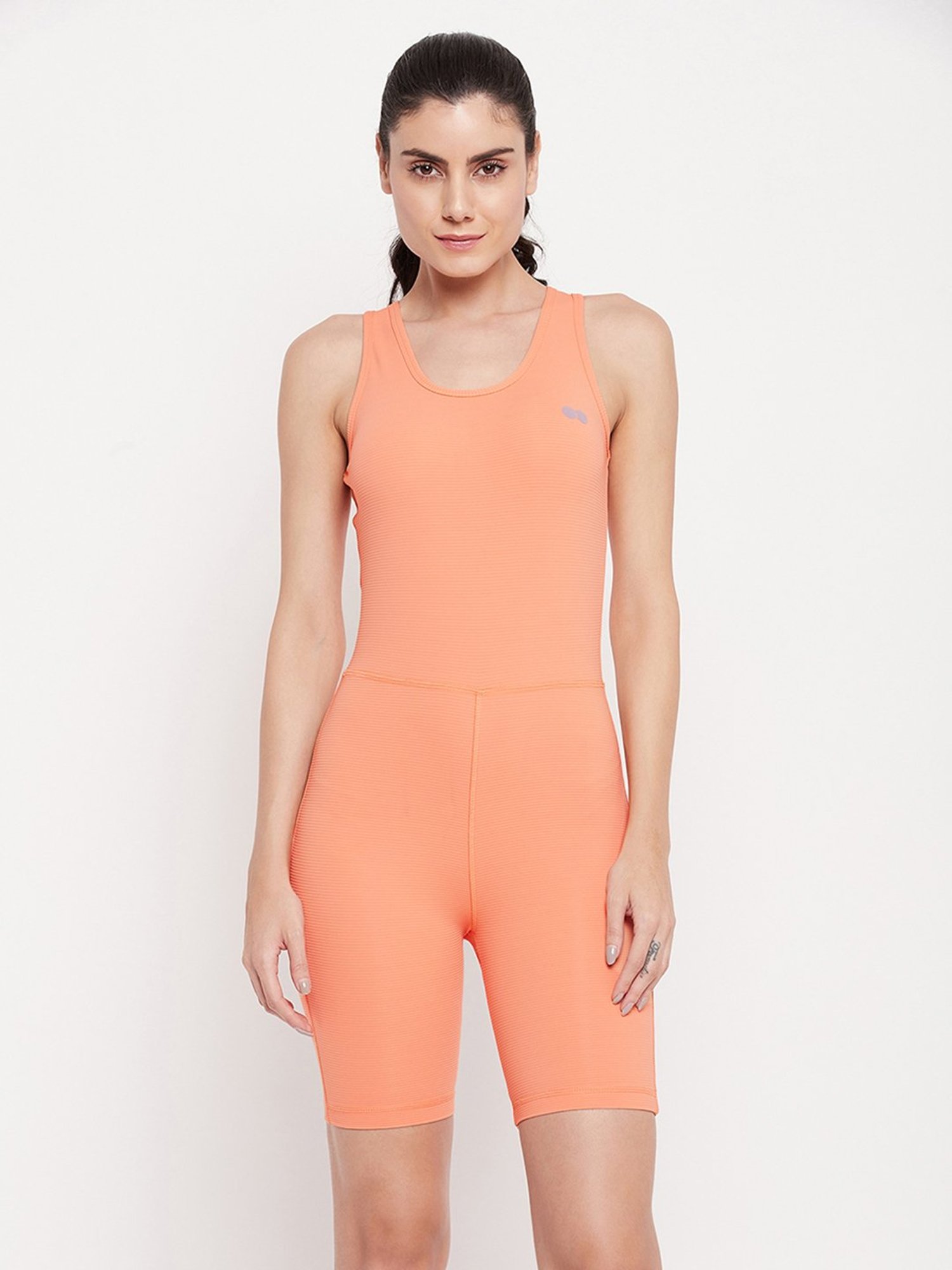 Clovia Orange Polyester Swimwear Bodysuit