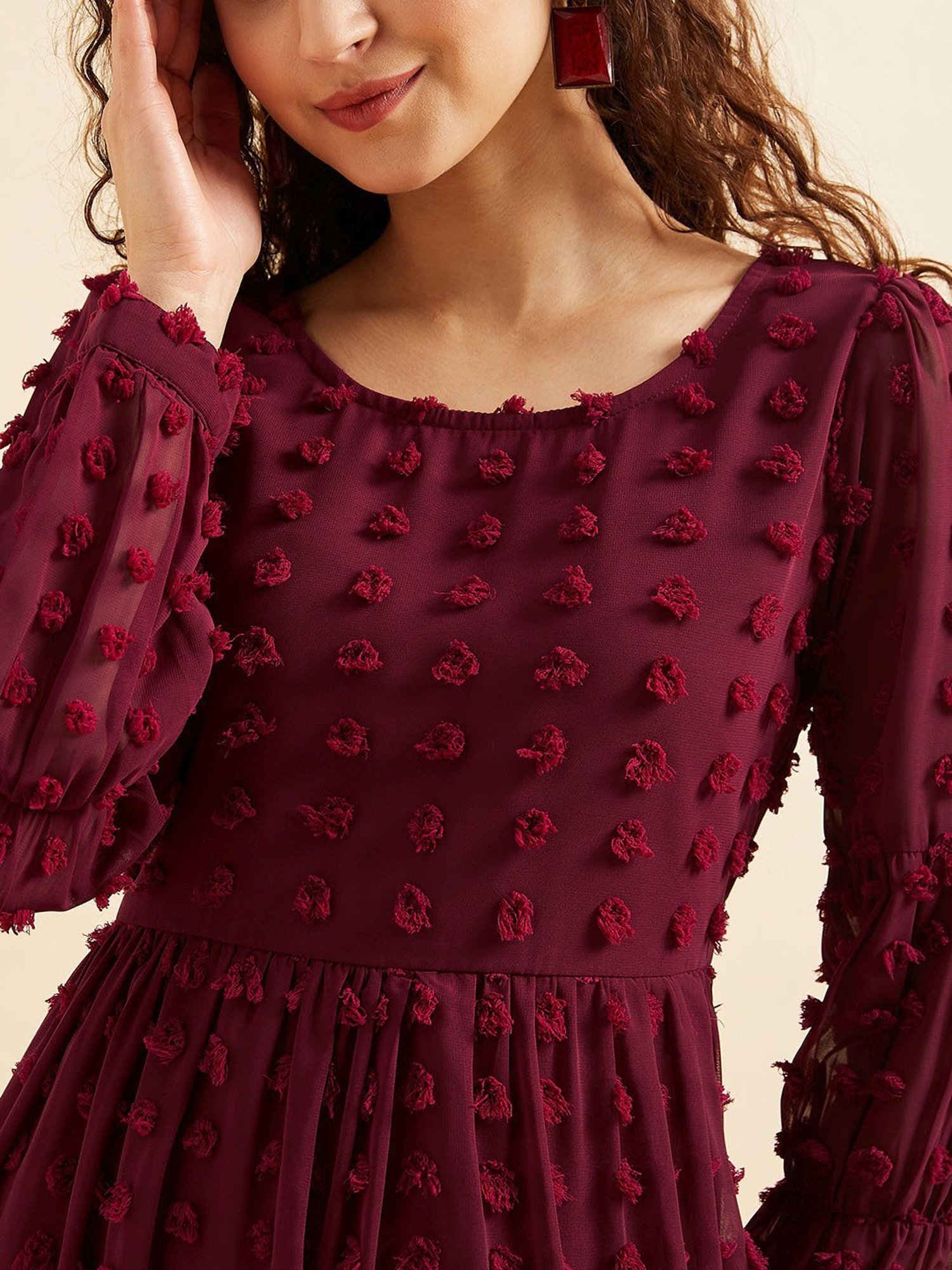 PANIT Maroon Self Design Ethnic Dress