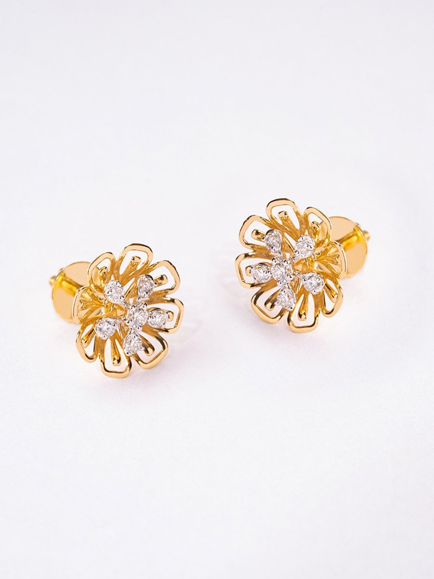 P.N.Gadgil Jewellers 14k Gold Petal Harmony Stud Diamond Earrings For Women