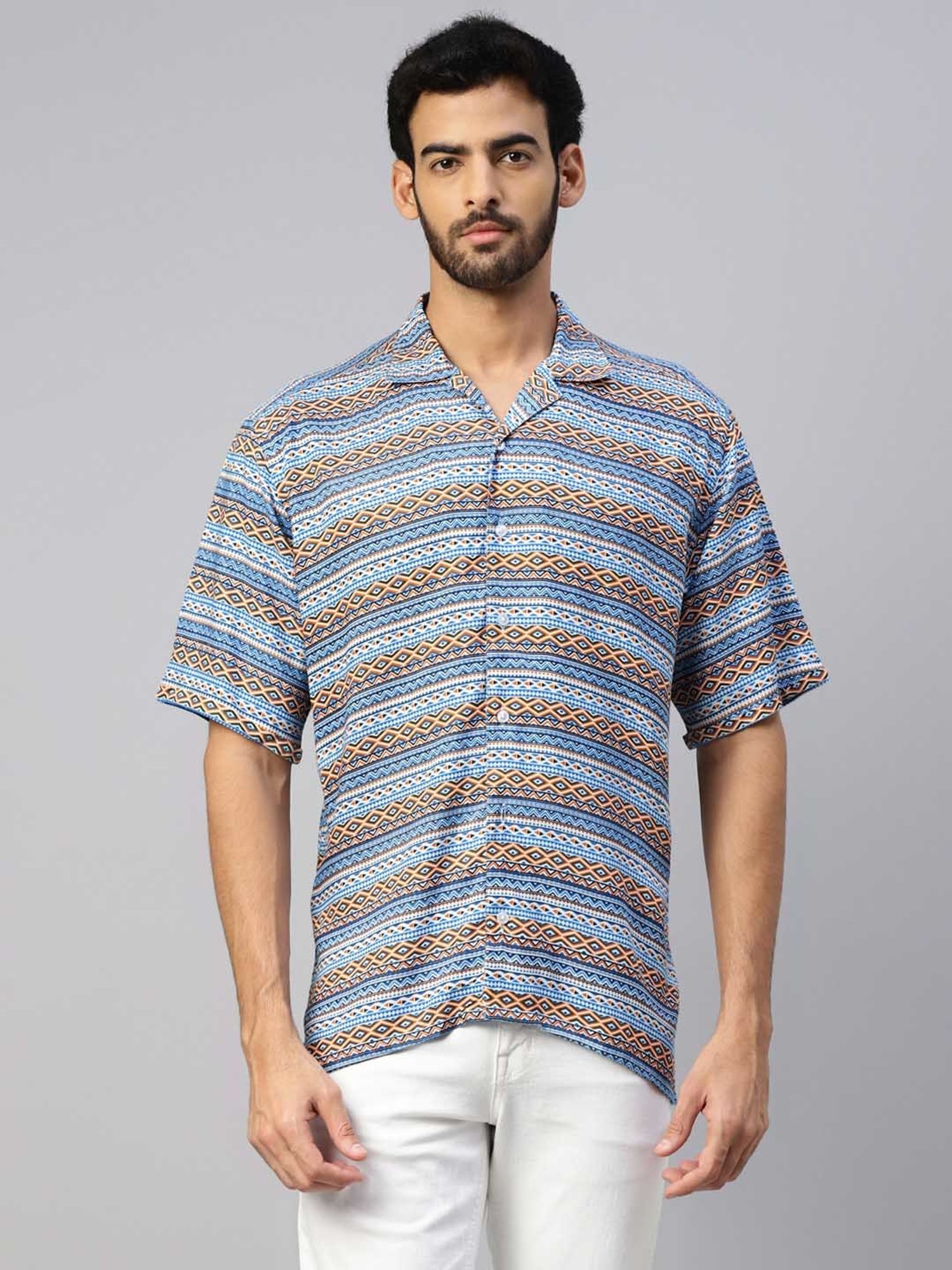 Don Vino Blue Regular Fit Printed Shirt