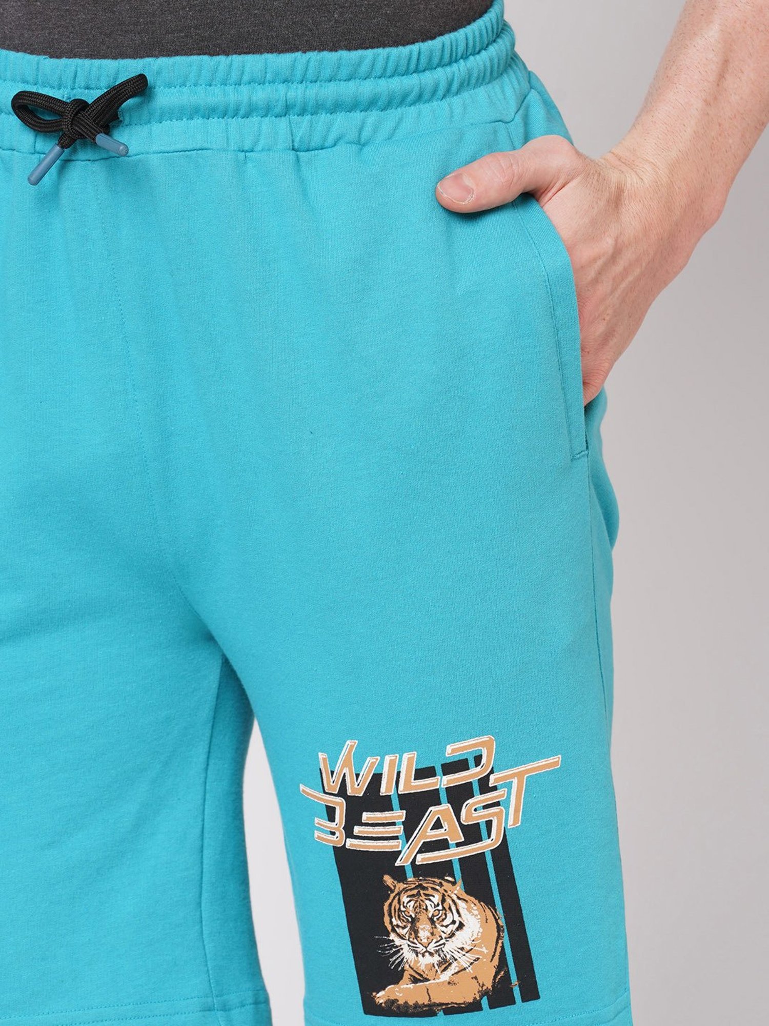 Fitz Turquoise Slim Fit Printed Shorts