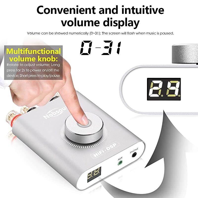 NS-20G 200W Mini Bluetooth 5.0 Power Amplifier 2.0 Channel Wireless Receiver Hi-Fi DSP Stereo Headphone Audio Amp LED Display (Silver)