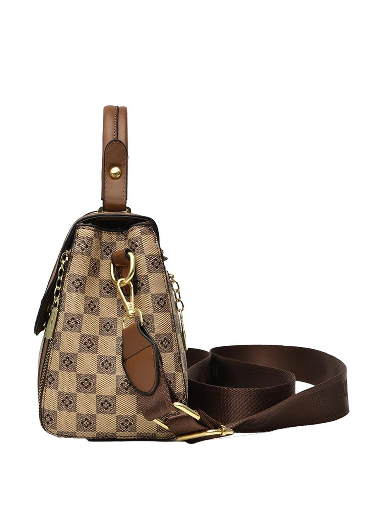 Angeline Tan Printed Medium Satchel Handbag