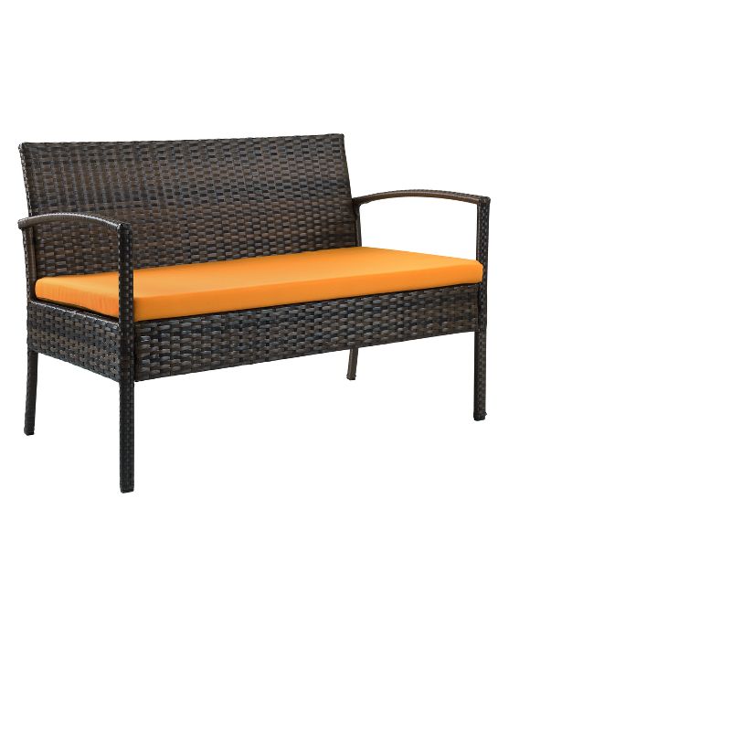 4pc Wicker Teaset - Dark Brown with Orange Cushions - Thy Hom