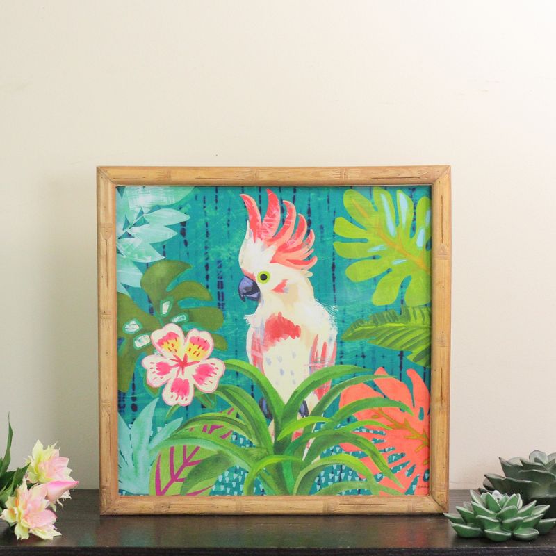 Raz Imports 14" Red and White Cockatoo Decorative Wooden Framed Print Wall Art
