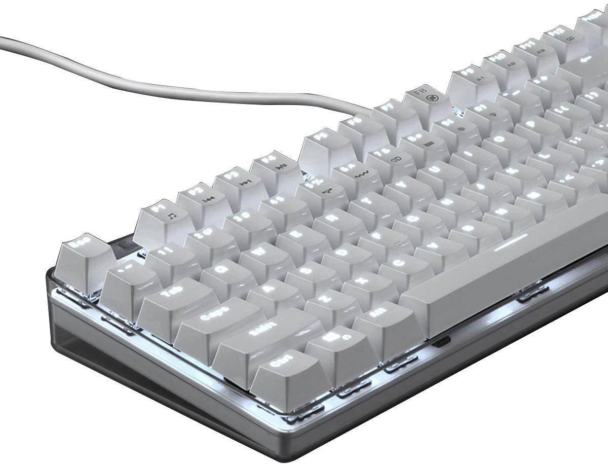 Qisan Mechanical Gaming Keyboard 100% Full Size 108 Keys Wired Keyboard Cherry MX Brown Switch Backlight Keyboard White Magicforce