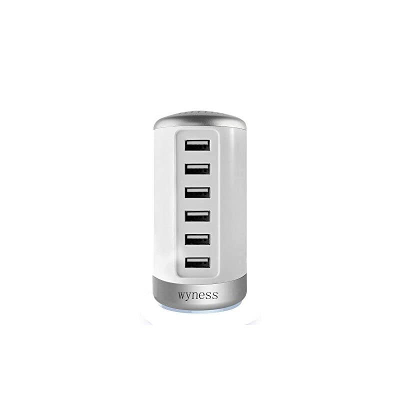 USB Charger 6Port Desktop USB Hub Charging Station with Smart Identification Technology for Phone Tablets and More White