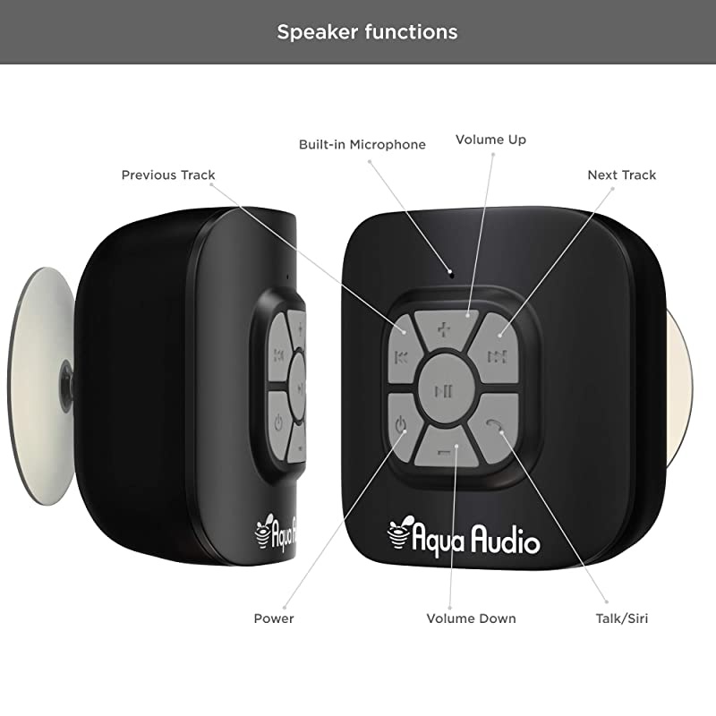 QZ-2Q0H-R3GO Cube Waterproof Bluetooth Wireless Speaker with Suction Cup and Built-in Mic for All Bluetooth Media Devices (Black)