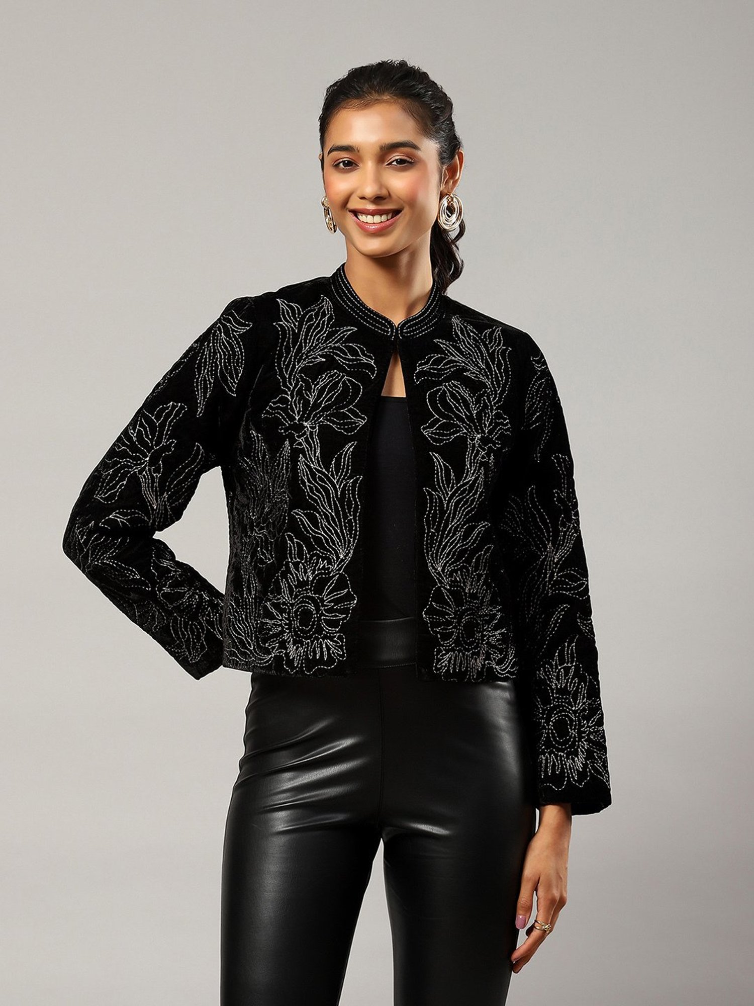 Label Ritu Kumar Black & White Embroidered Jacket