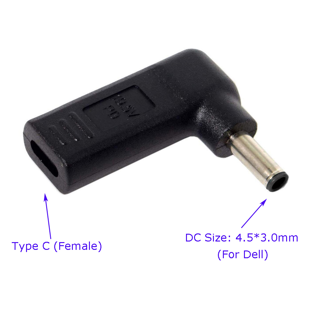 Laptop Adapter Connector Tip Converter USB 3.1 Type C Female to 4.5x3.0mm DC Tip Power Jack for Dell 65W or below laptops