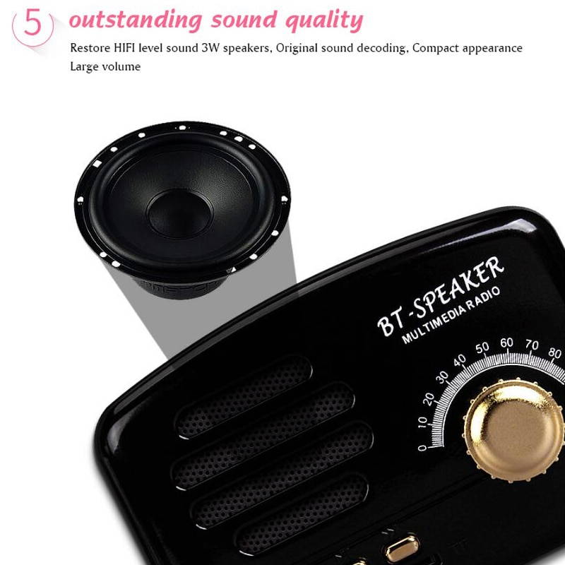 Retro Bluetooth Speaker FM Radio Wireless Portable Mini Super Bass Music Loudspeakers 2 Channel For Computer Phone Support TF