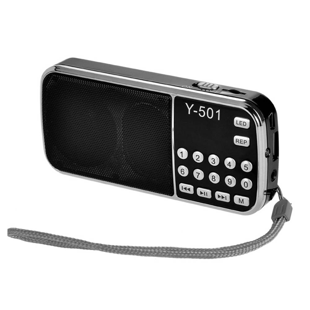 Portable FM Radio with Speaker and SD Card Player 3-in-1, Stereo MP3 Music Player, Digital LCD Display, LED Flashlight, Loop Playback, Breakpoint Memory