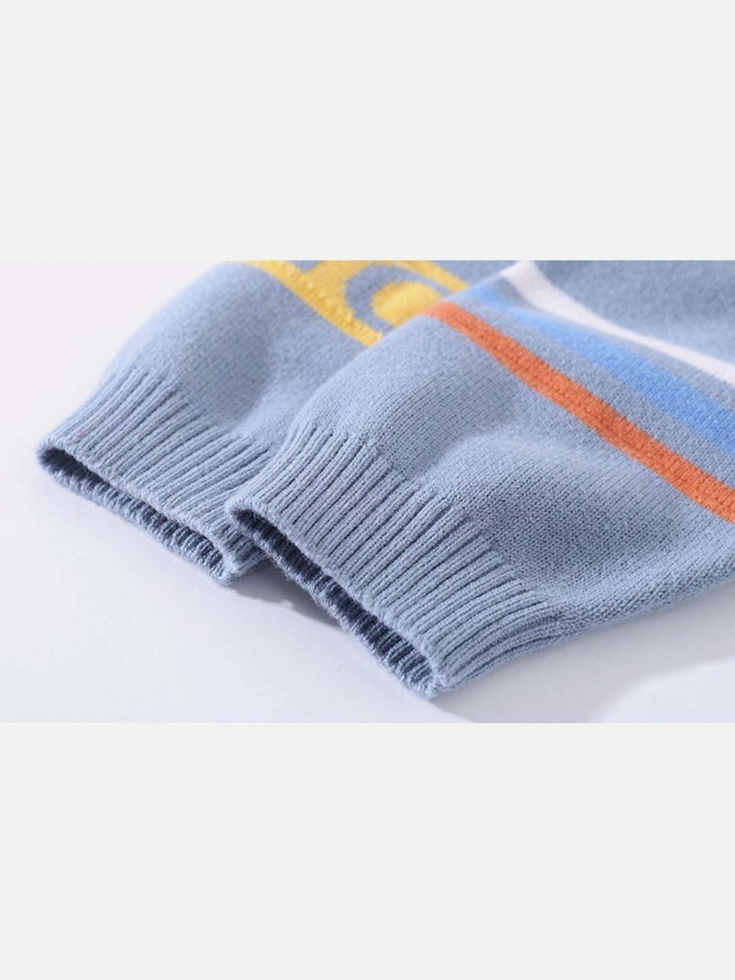 Little Surprise Box Blue Printed Full Sleeves Sweater