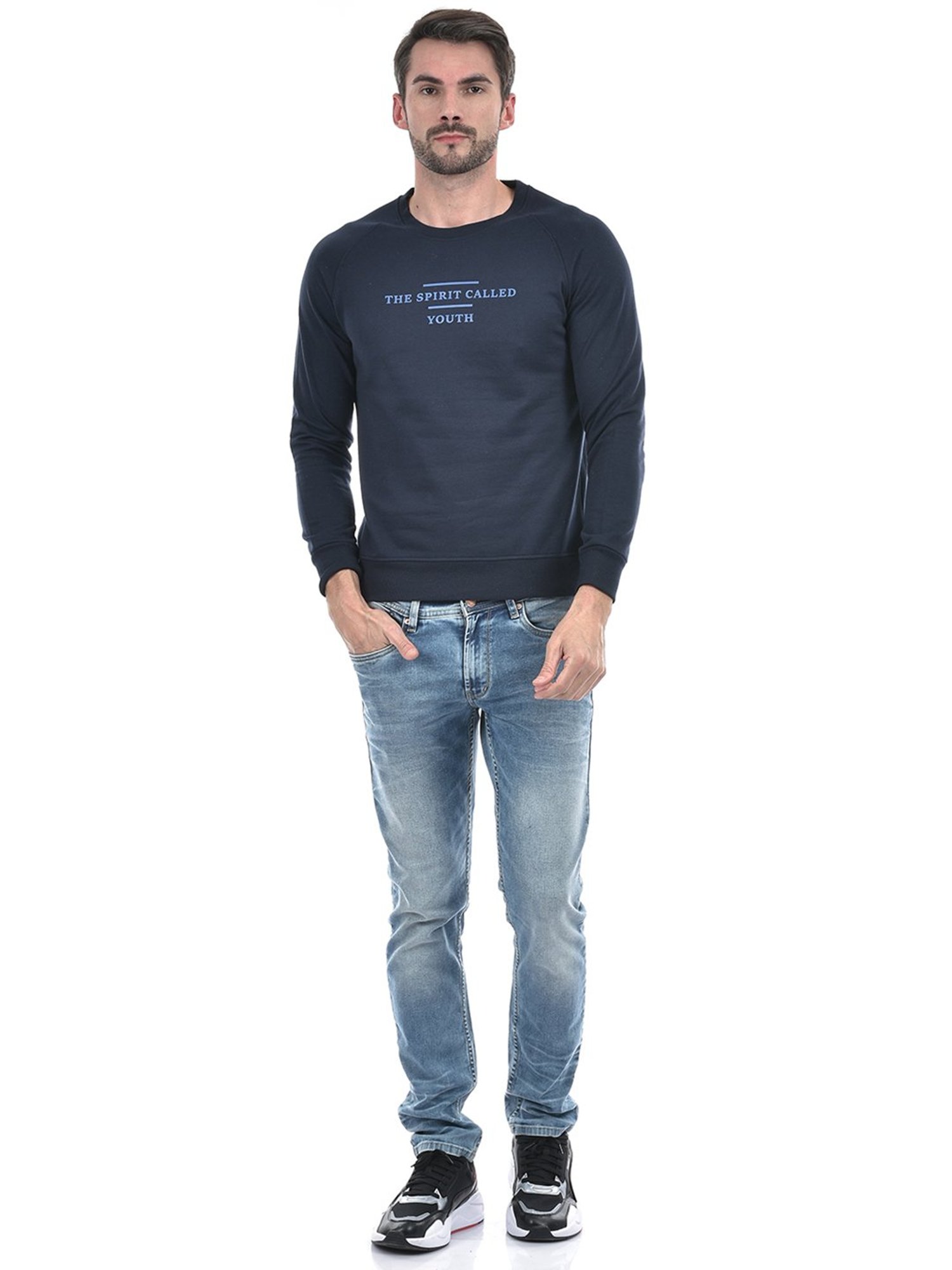 Integriti Dark Navy Regular Fit Printed Sweatshirt
