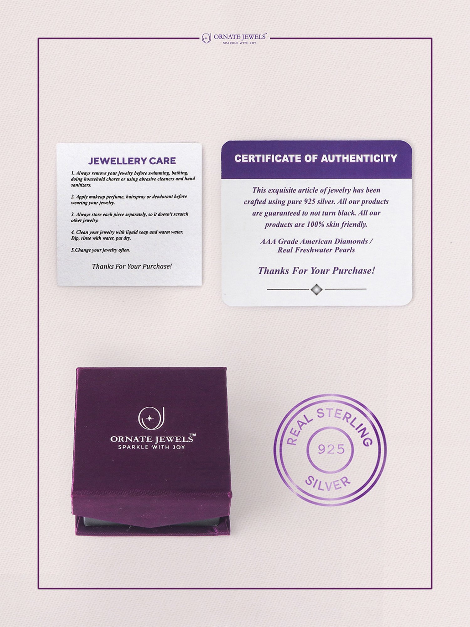 Ornate Jewels 925 Silver American Diamond Cubic Zirconia Stud Earring - Set of 3